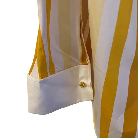 NEW STEVEN LAND FRENCH MEN'S YELLOW MULTI STRIPED LONG SLEEVE DRESS SHIRT, SZ 17 - Picture 9 of 11